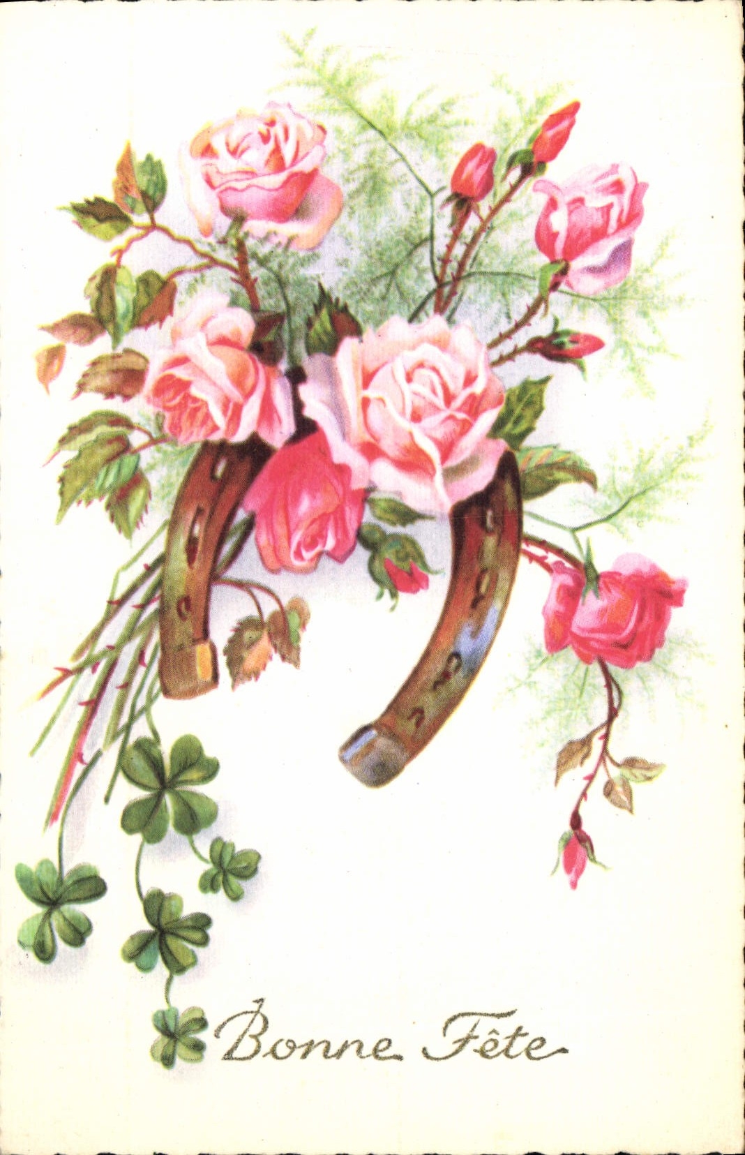 CPA Bonne fete Fleurs Fer a cheval