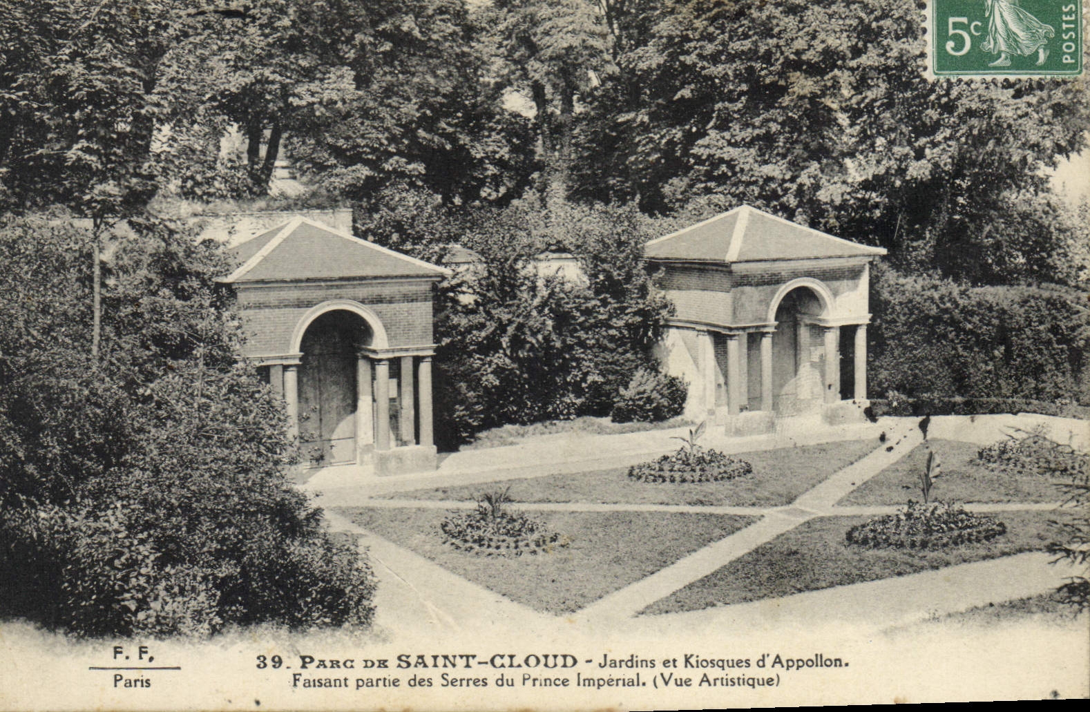 CPA Parc de Saint Cloud Jardins et Kiosques d'Appollon faisant partie des serres du Prince Imperial