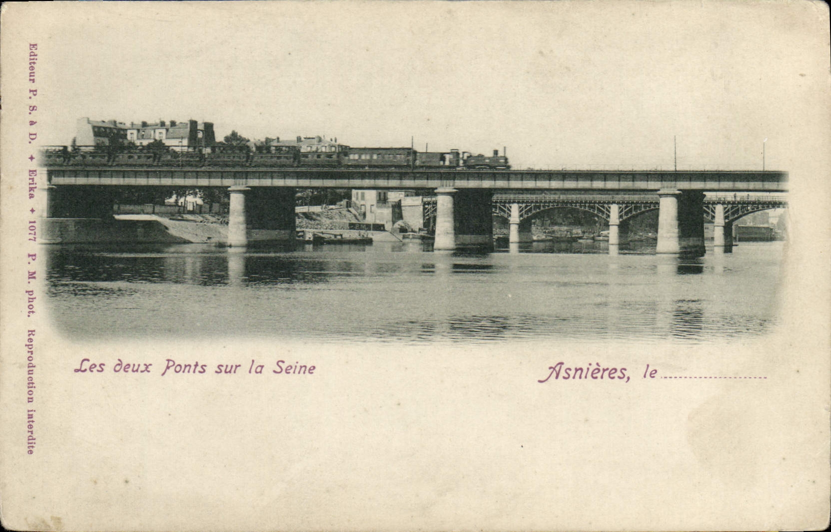 CPA Asnieres Les deux Ponts sur la Seine Train Chemin de fer