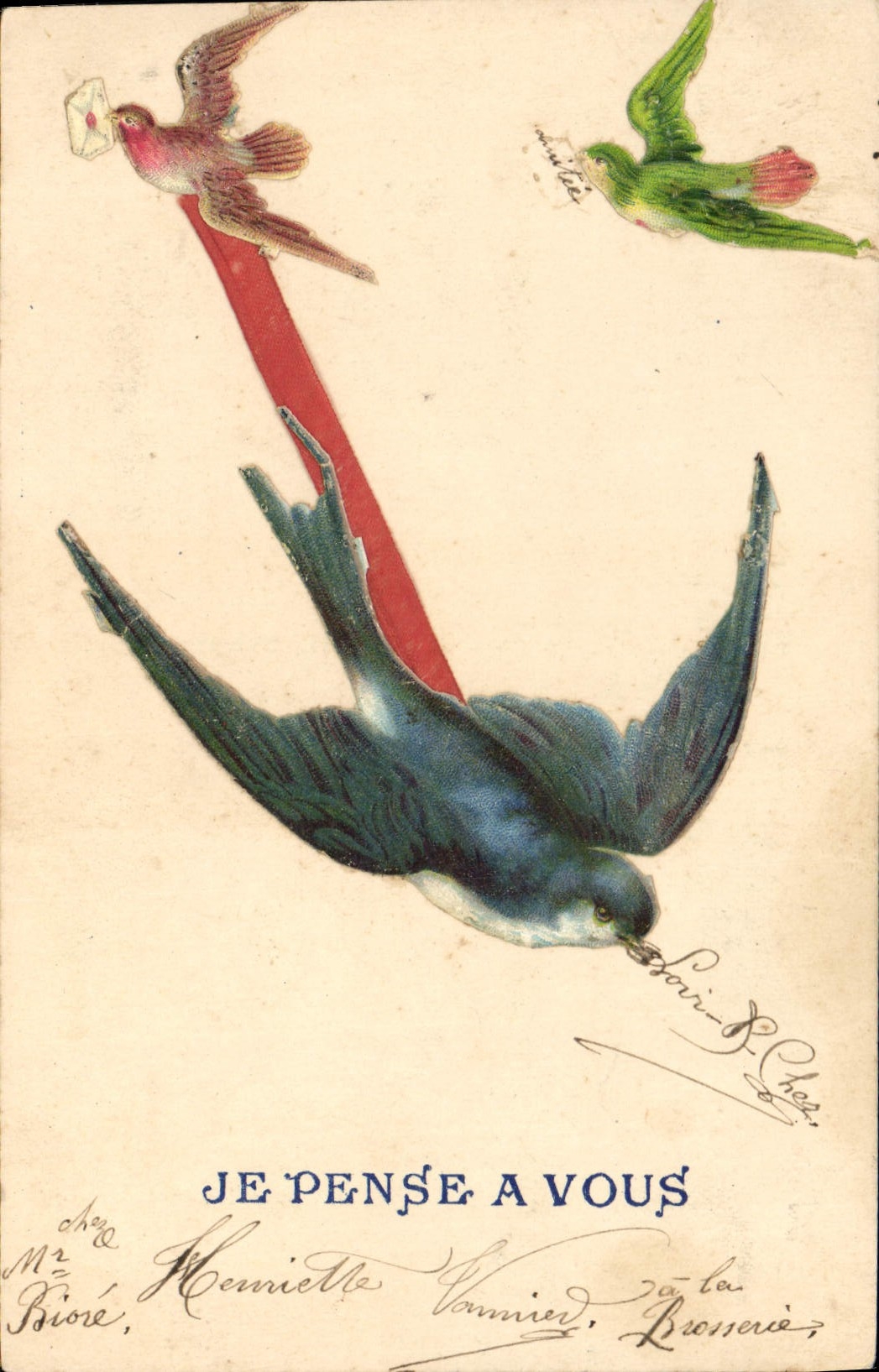 CPA Je Pense a Vous Oiseaux