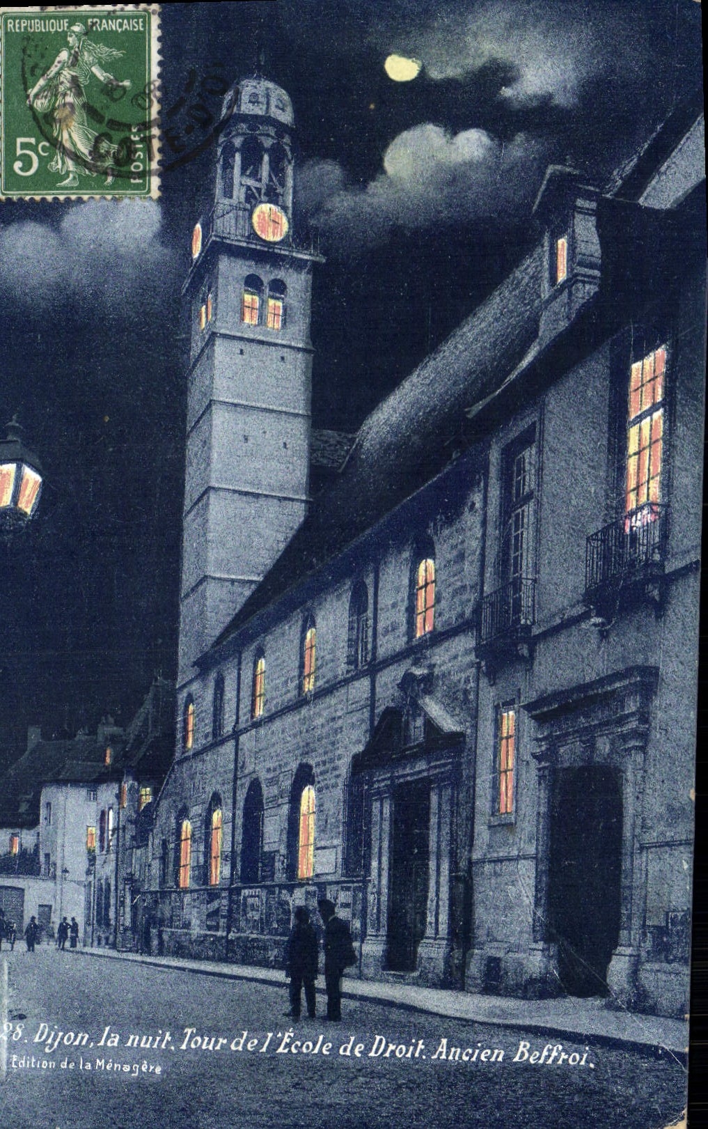 CPA Dijon la nuit tour de l'ecole de Droit Ancien Beffroi