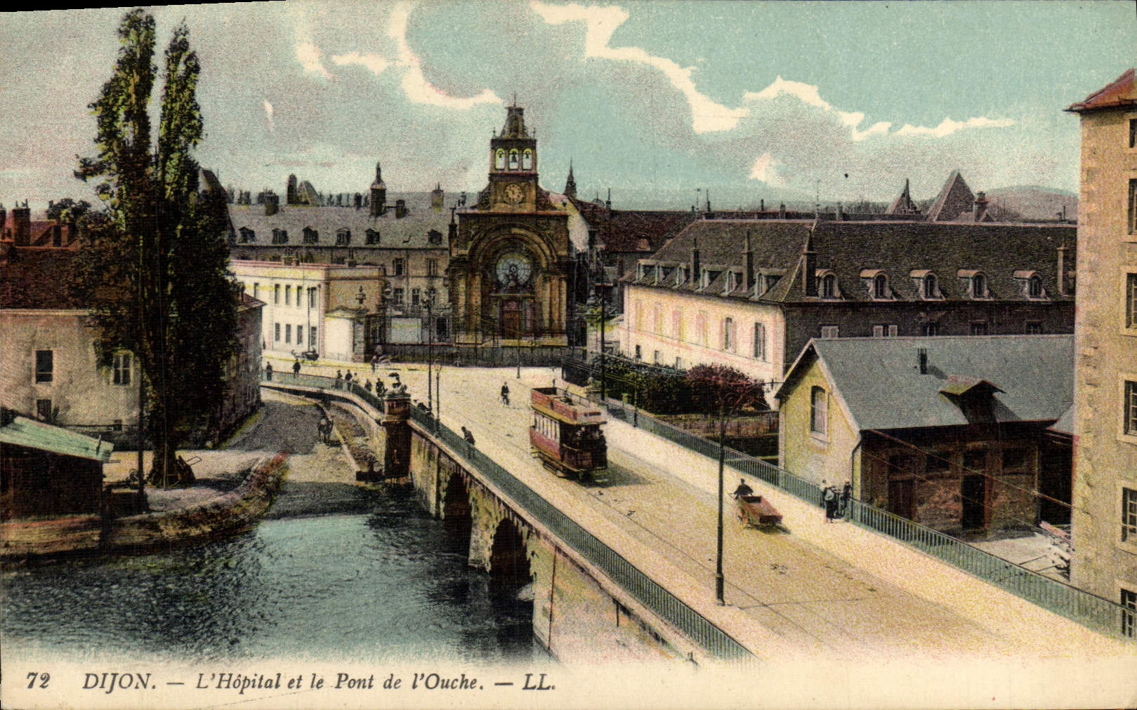 CPA Dijon l'hopital et le pont de l'Ouche