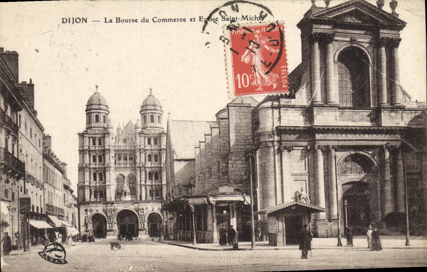 CPA Dijon la Bourse du Commerce et eglise Saint Michel 