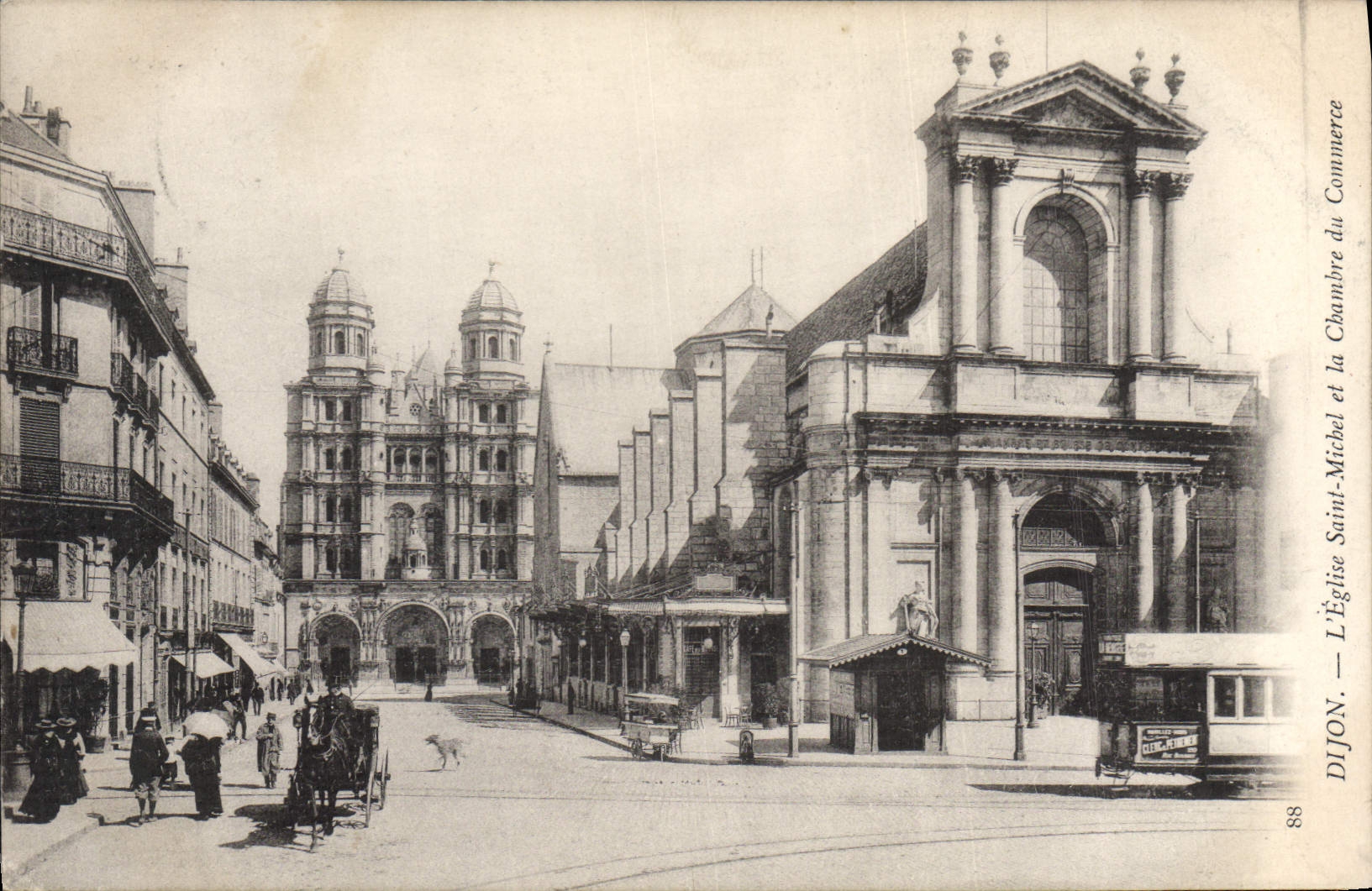 CPA Dijon l'eglise Saint Michel et la Chambre du Commerce
