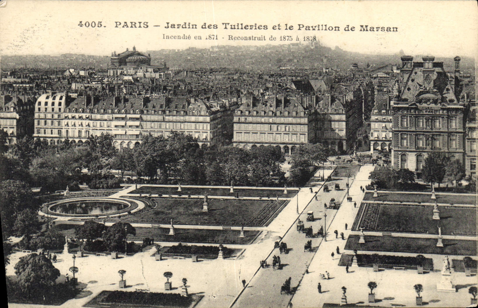 CPA Paris jardin des Tuileries et le Pavillon de Marsan Incendie en 1871 Reconstruit de 1875 a 1878 
