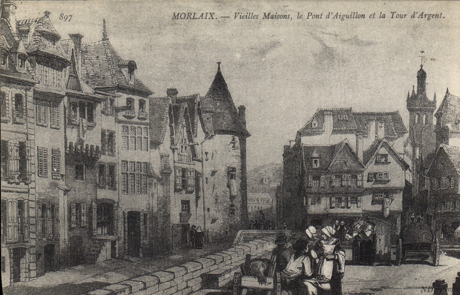 CPA Morlaix Vieilles Maisons le Pont d'Aiguillon et la Tour d'Argent 