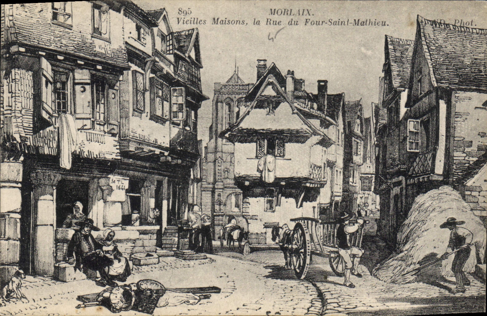 CPA Morlaix Vieilles Maisons la Rue du Four St Mathieu 