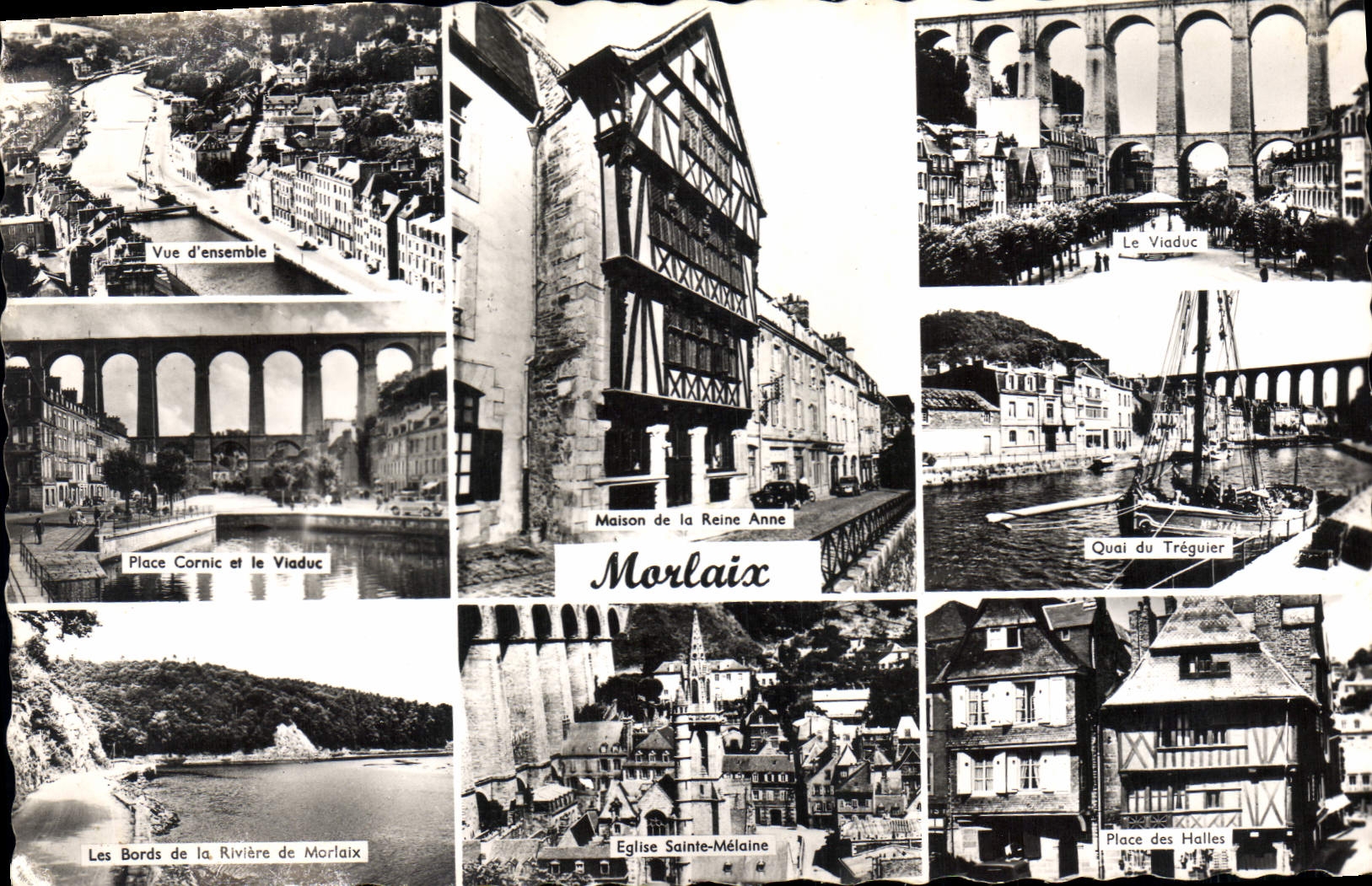 CPA Morlaix Maison de la Reine Anne Vue d'ensemble Place Cornie et le Viaduc Les Bords de la Riviere