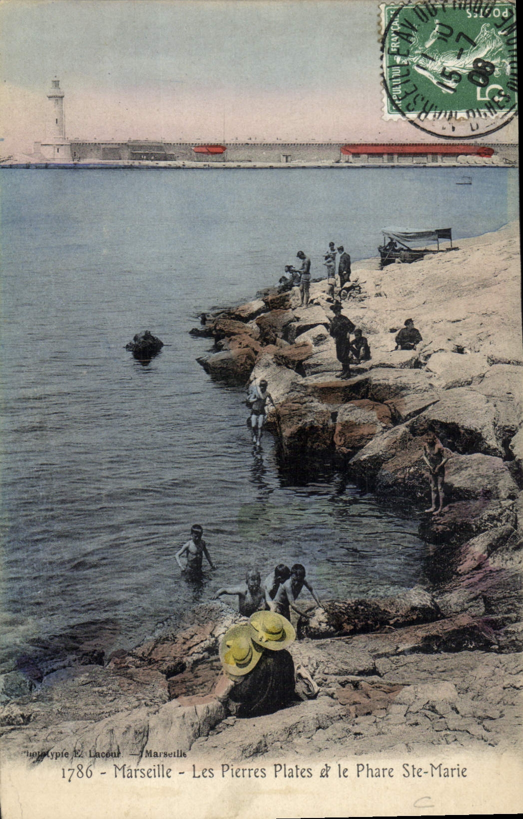 CPA Marseille Les Pierres Plates et le Phare Ste Marie Vignette Exposition international Electricite