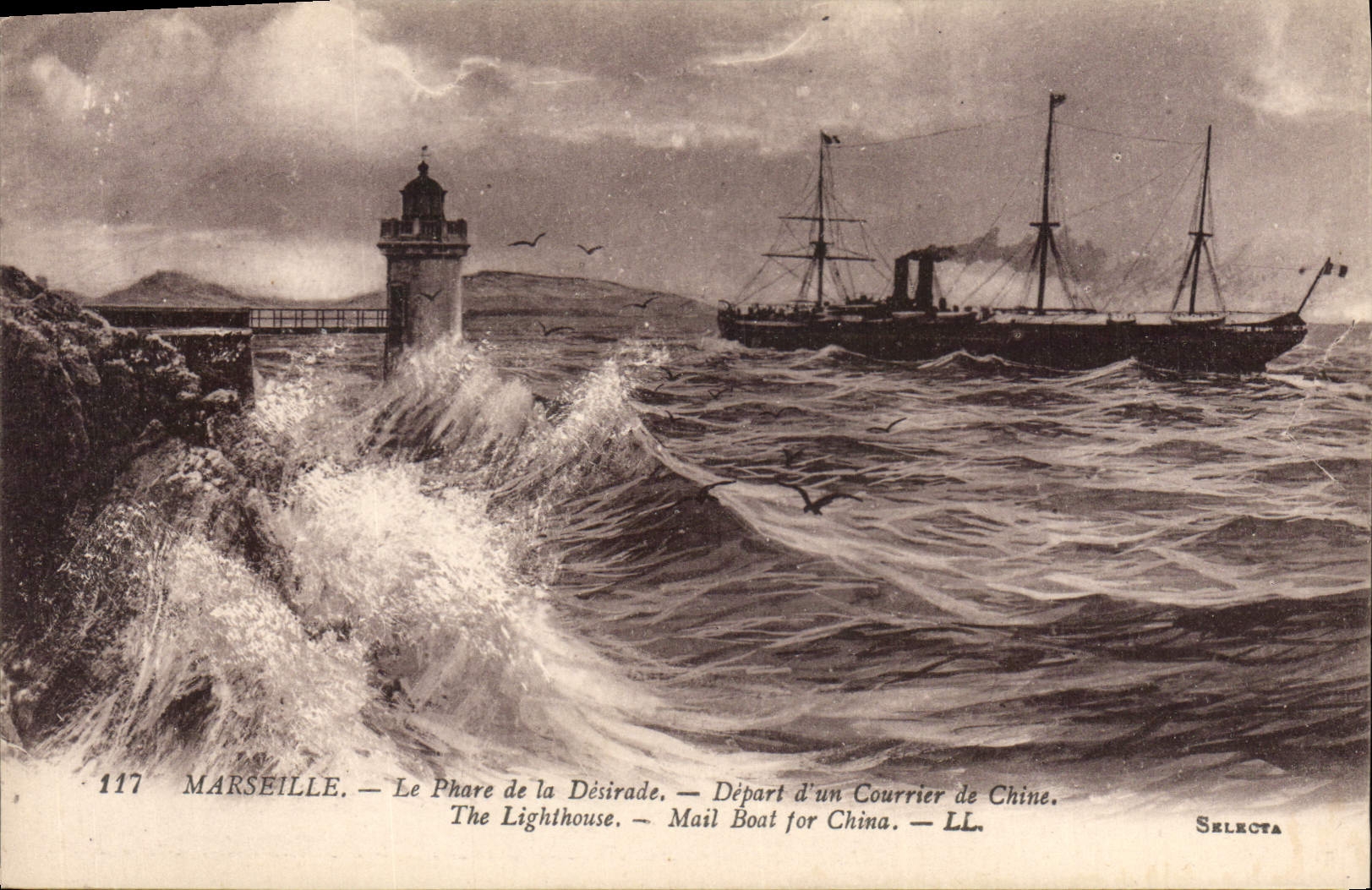 CPA Marseille Le Phare de la Desirade Depart d'un Courrier de Chine