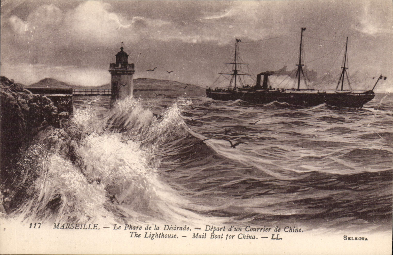 CPA Marseille Le Phare de la Desirade Depart d'un Courrier de Chine