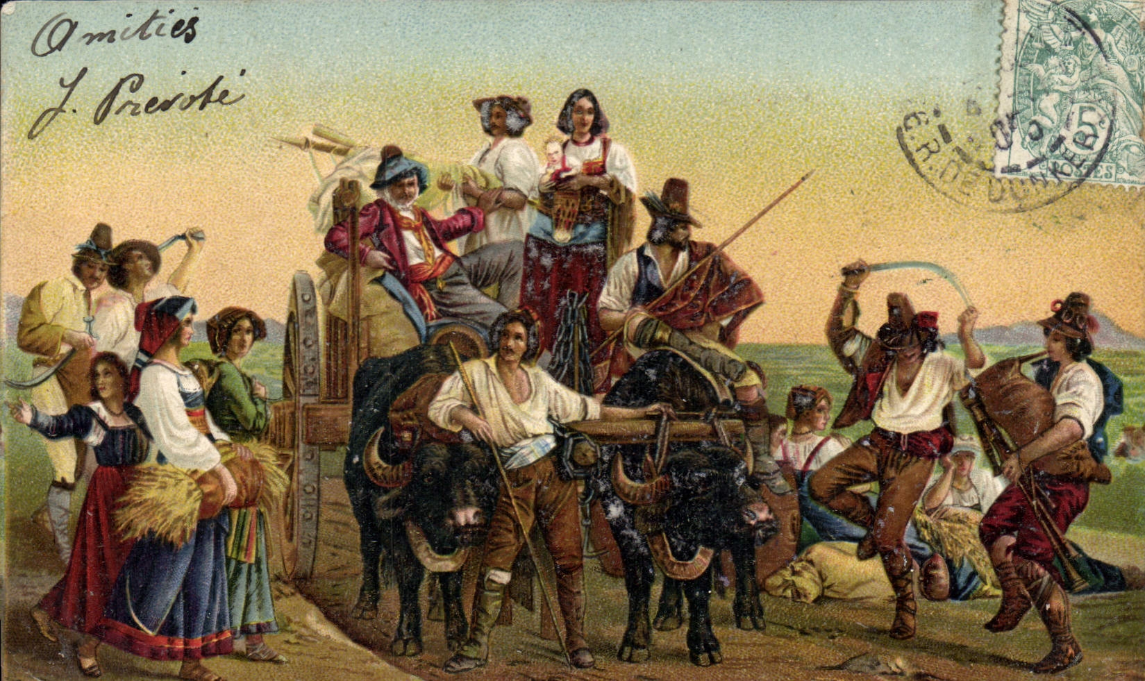 CPA L'arrivee des moissonneurs dans les marais Pontins Leopold Robert