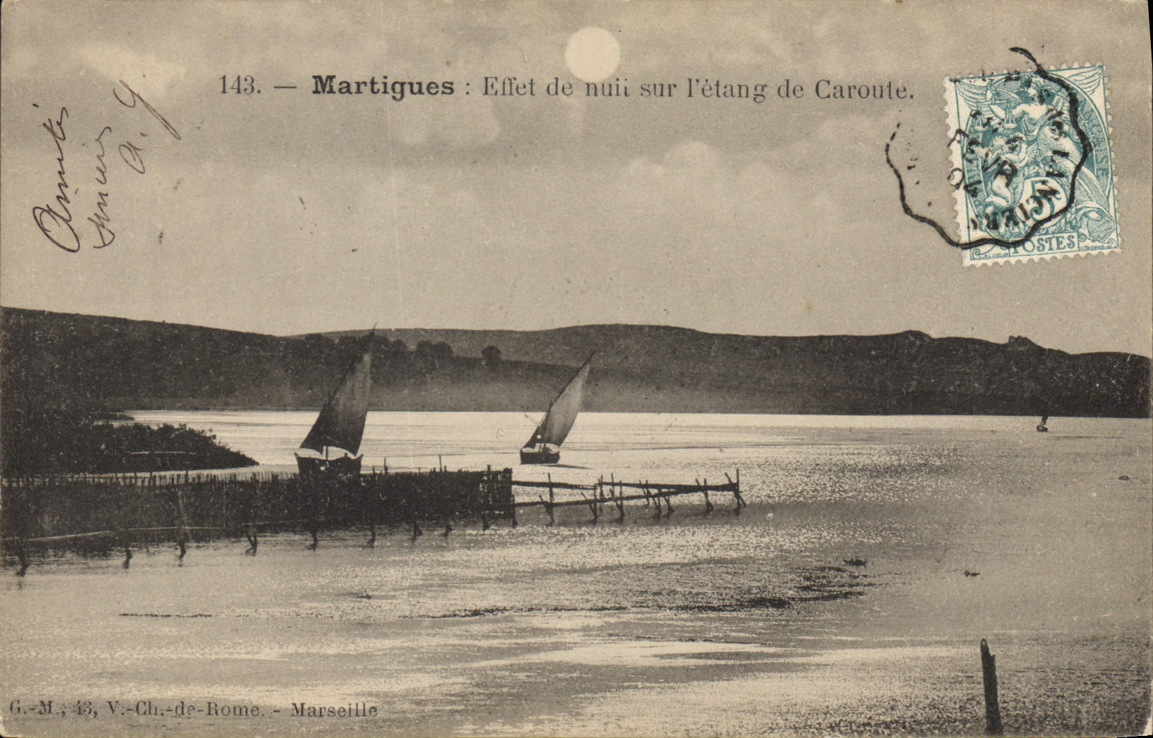 CPA Martigues Effet de Nuit et I'Etang de Caronte