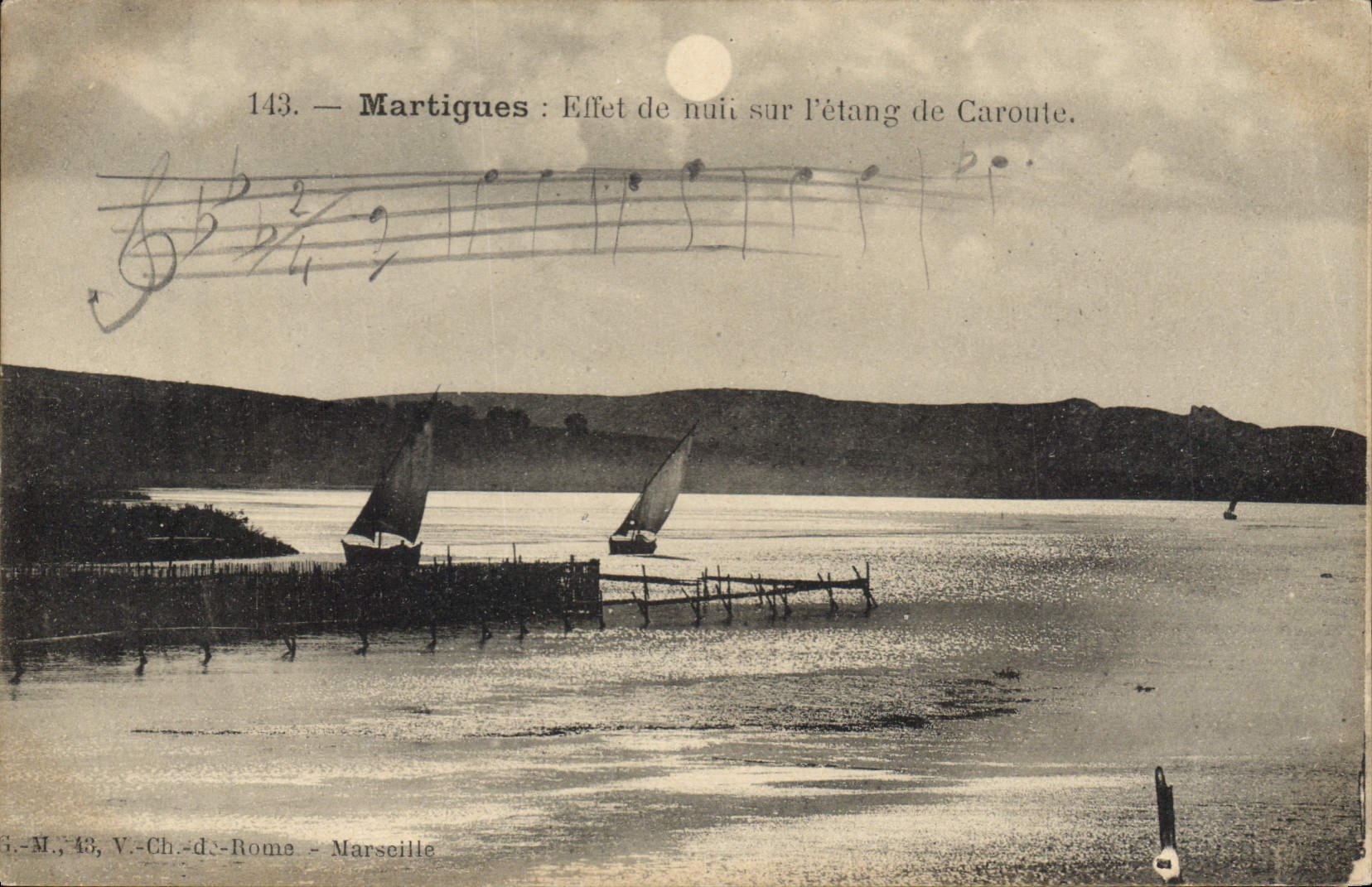 CPA Martigues Effet de Nuit et I'Etang de Caroute 
