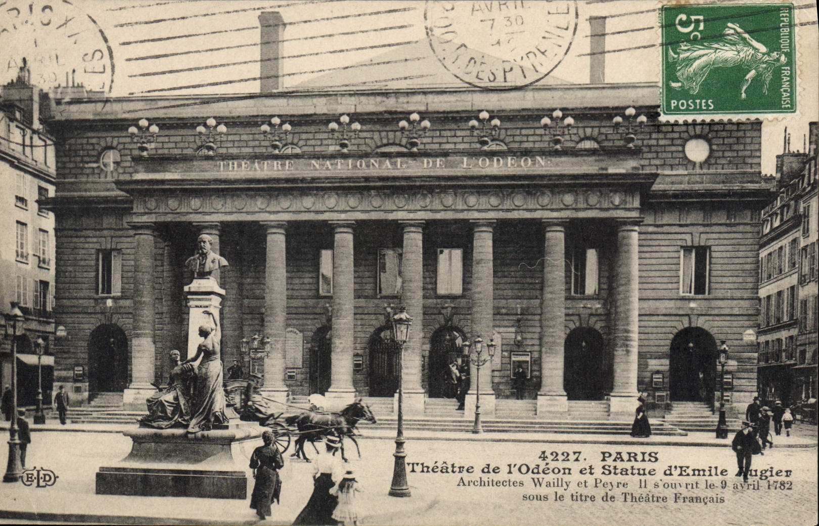 CPA Paris Theatre de l'Odeon et Statue d'Emile Augier