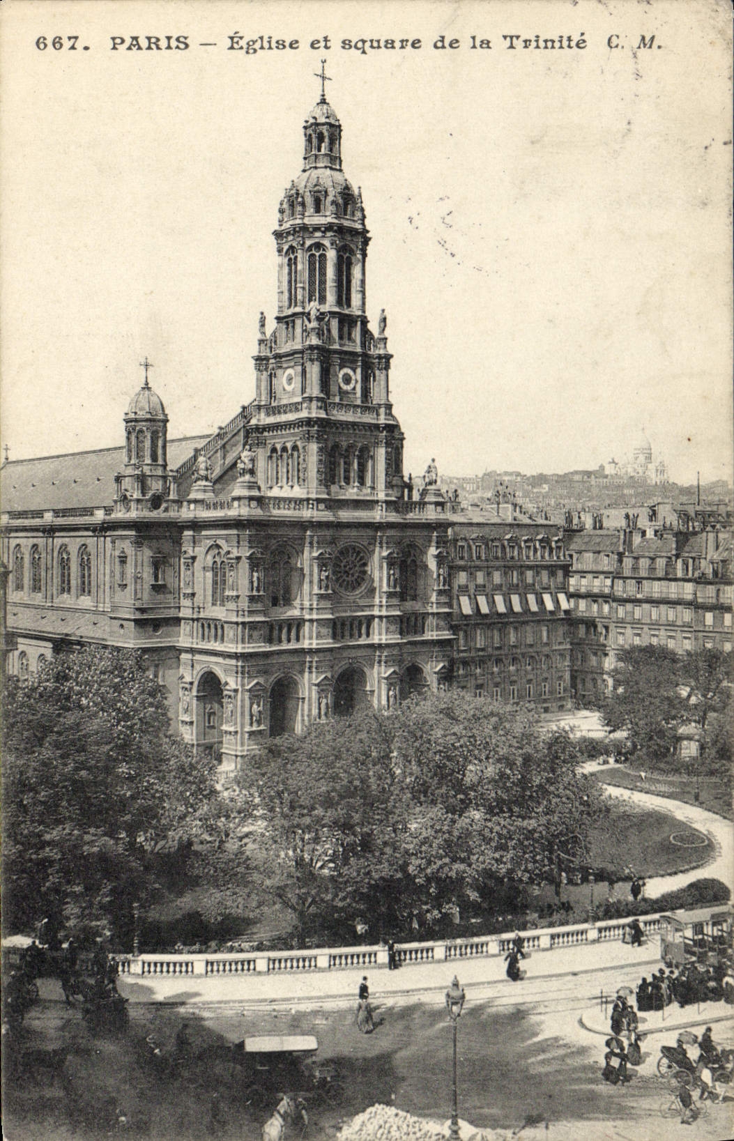 CPA Paris Eglise et Square de la Trinite