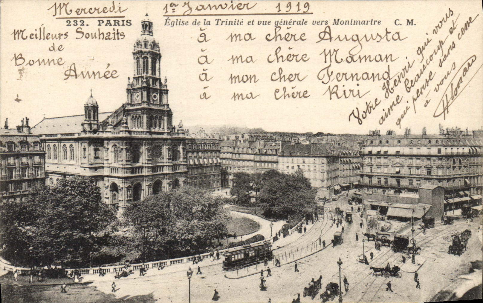 CPA Paris Eglise de la Trinite et vue generale vers Montmartre