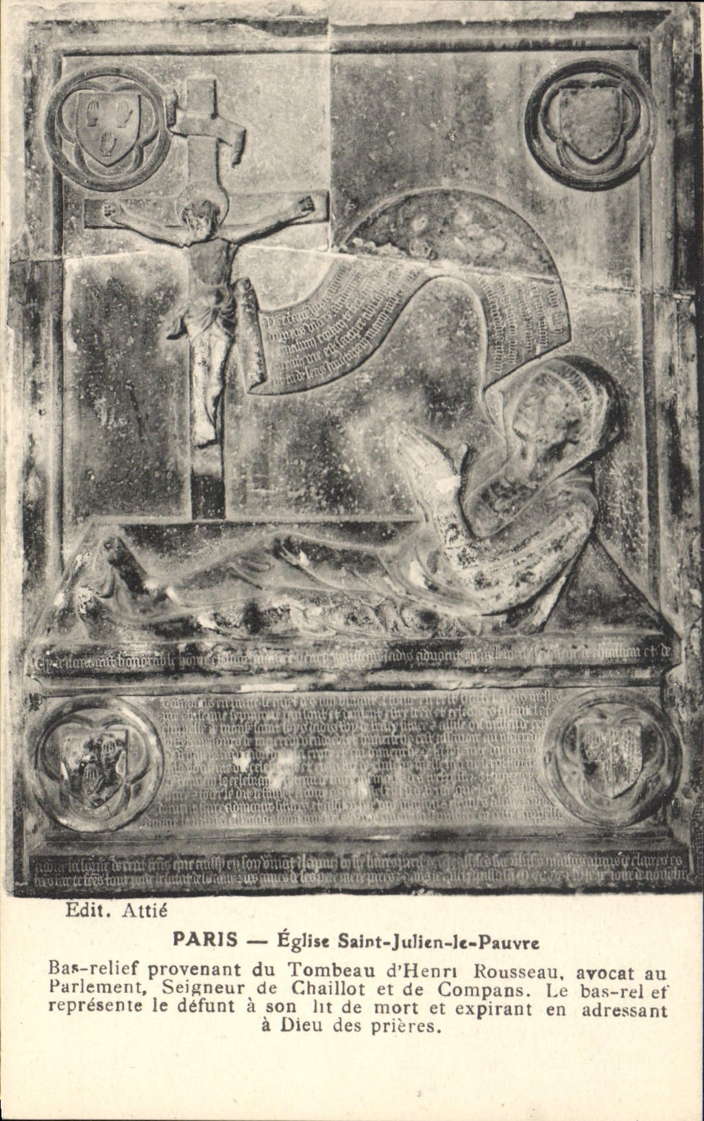 CPA Paris Eglise Saint Julien le Pauvre Bas relief provenant du tombeau d'Henri Rousseau
