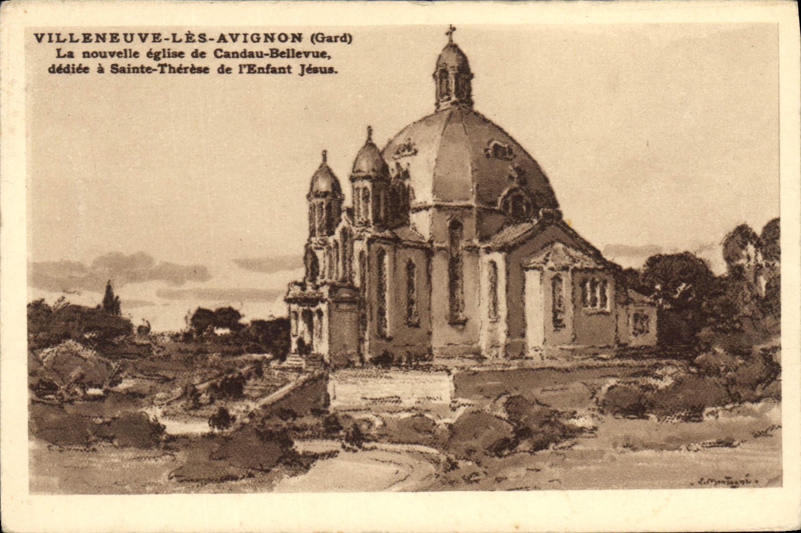 CPA Villeneuve les Avignon (Gard) La nouvelle eglise de Candau Bellevue