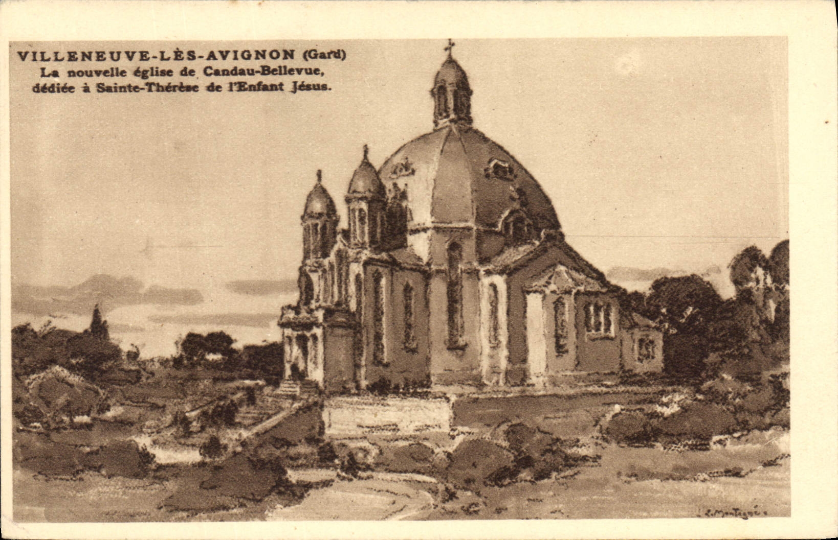 CPA Villeneuve les Avignon (Gard) La nouvelle eglise de Candau Bellevue