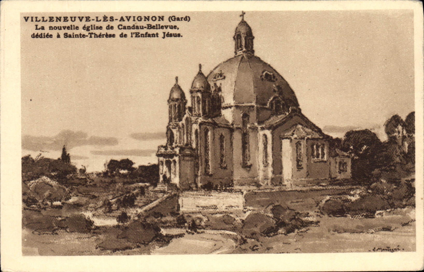 CPA Villeneuve les Avignon (Gard) La nouvelle eglise de Candau Bellevue