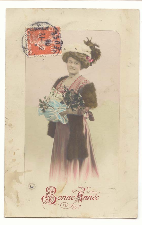 CPA fantaisie Bonne annee (femme)