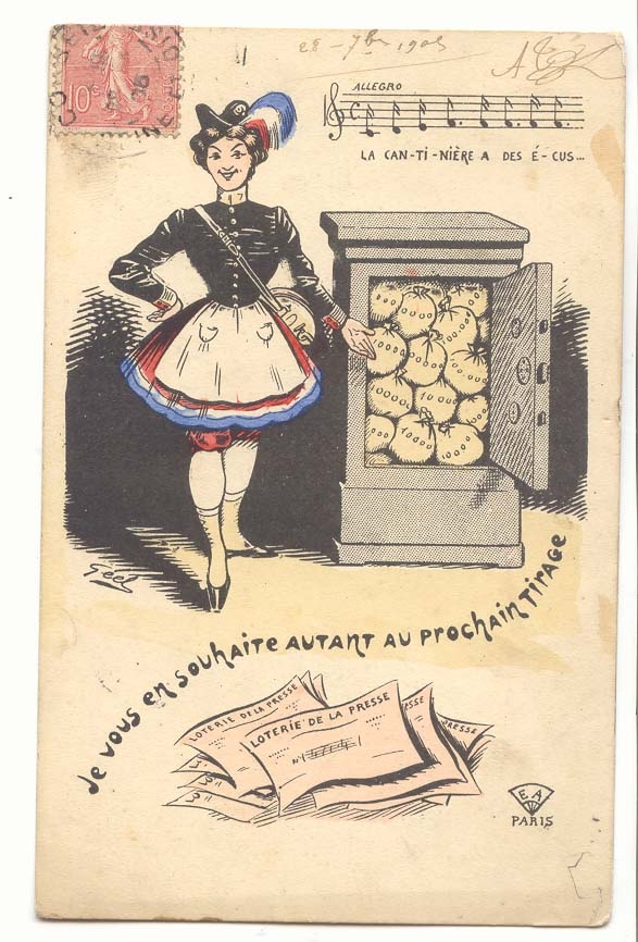 CPA La cantiniere des Ecus Je vous en souhaite autant au prochain tirage (lotterie loto chance)