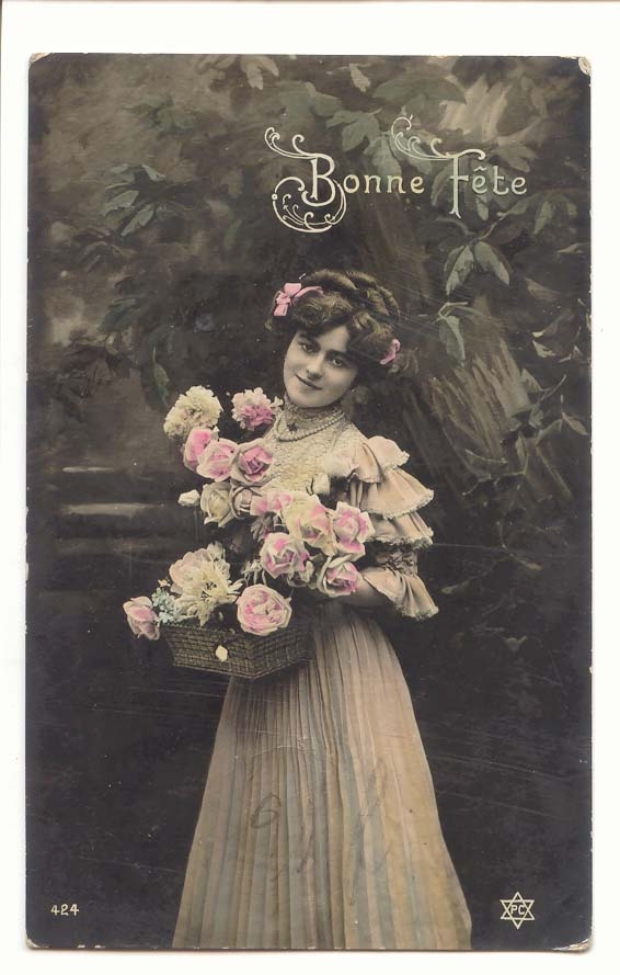 CPA Voeux Femme et roses FAntaisie