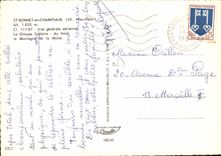 CPA St Bonnet en Champsaur Htes Alpes Vue generale aerienne le Groupe Scolaire au fond la Montagne d