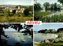 CPA Arvieu Aveyron Vue generale L'Etang Le Lac Pareloup La Plage du Lac de Pareloup 