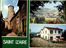 CPA Saint Izaire Aveyron Ancienne Bourgade fortifiee Ruelle typique Vue generale L'Hotel Belle Vue 