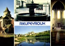 CPA Rieupeyroux Aveyron L'Eglise romane Style roman et ogival La Fontaine gallo romaine Le Griffoul 
