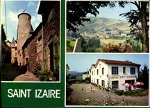 CPA Saint Izaire Aveyron Ancienne bourgade fortifee Ruelle typique Vue generale L'hotel Belle Vue 