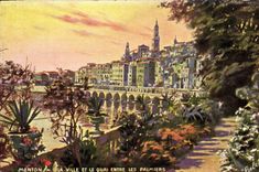 CPA Menton La Ville Et Le Quai Entre Les Palmiers
