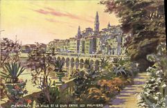 CPA Menton La Ville Et Le Quai Entre Les Palmiers