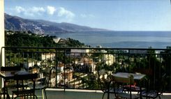 CPSM Roquebrune Vieux Village Vue Sur Italie prise du bar PTT