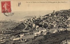 CPA LA TURBIE vue générale et vue sur Monaco prise du Mont Bataille