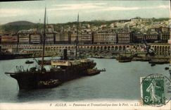 CPA ALGER panorama et transatlantique dans le port