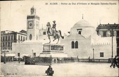 CPA ALGER mosquée Djémàa-Djedid et statue du duc d'Orléans