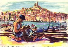 CPSM Marseille Remaillage Des Filets Sur Le Vieux Port illustrateur Georges Potier