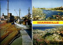 CPSM Marseille Le Vieux Port Et Vue Panoramique Depuis