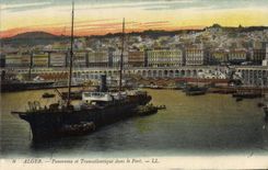 CPA Alger Panorama Et Transatlantique Dans Le Port