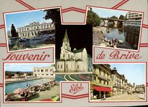 CPSM Brive Le Theatre Le Pont Sur La Correze église piscine hotel de ville