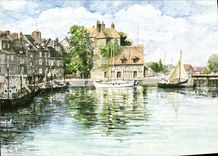CPSM Honfleur Aquarelle De Jean Louis Thibaut Le Vieux Bassin La Lieutenance 1976