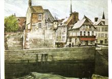 CPSM Honfleur Aquarelle De Jean Louis Thibaut Le Vieux Bassin La Lieutenance 1977