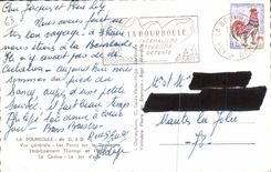 CPA La Bourboule souvenir ponts église casino jet d'eau