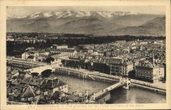 CPA Grenoble Vue Generale Sur Les Ponts De I'Isere Et Les Alpes