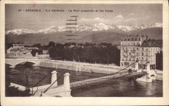 CPA Grenoble Vue Generale Le Pont Suspendu Et Les Alpes