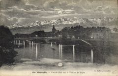 CPA Grenoble Vue De Nuit Sur La Ville Et Les Alpes