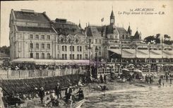CPA Arcachon La Plage Devant Le Casino